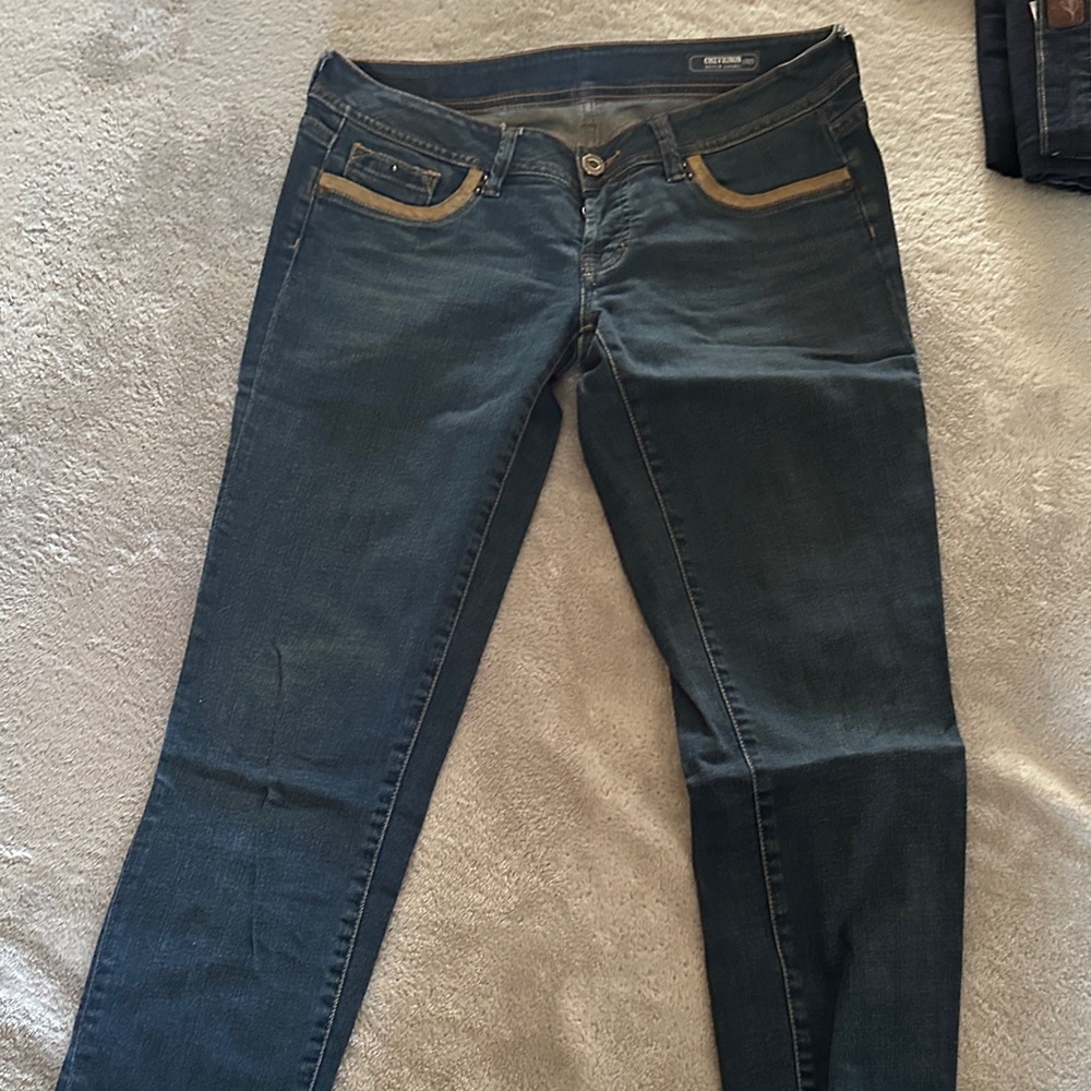 Diesel Dark Blue Skinny Jeans with Tan Accents